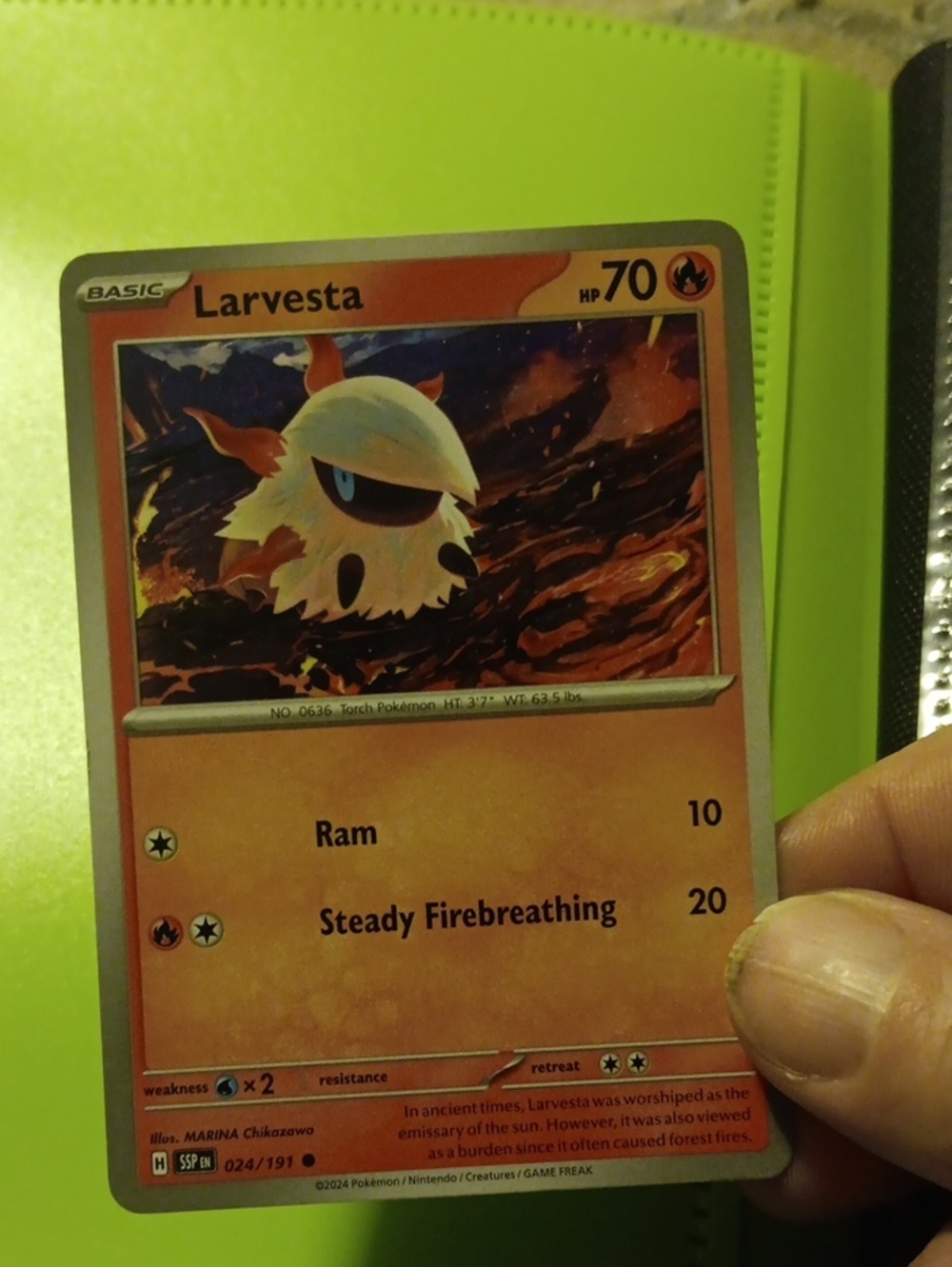 Pokemon Larvesta Card - Orange, White Artwork